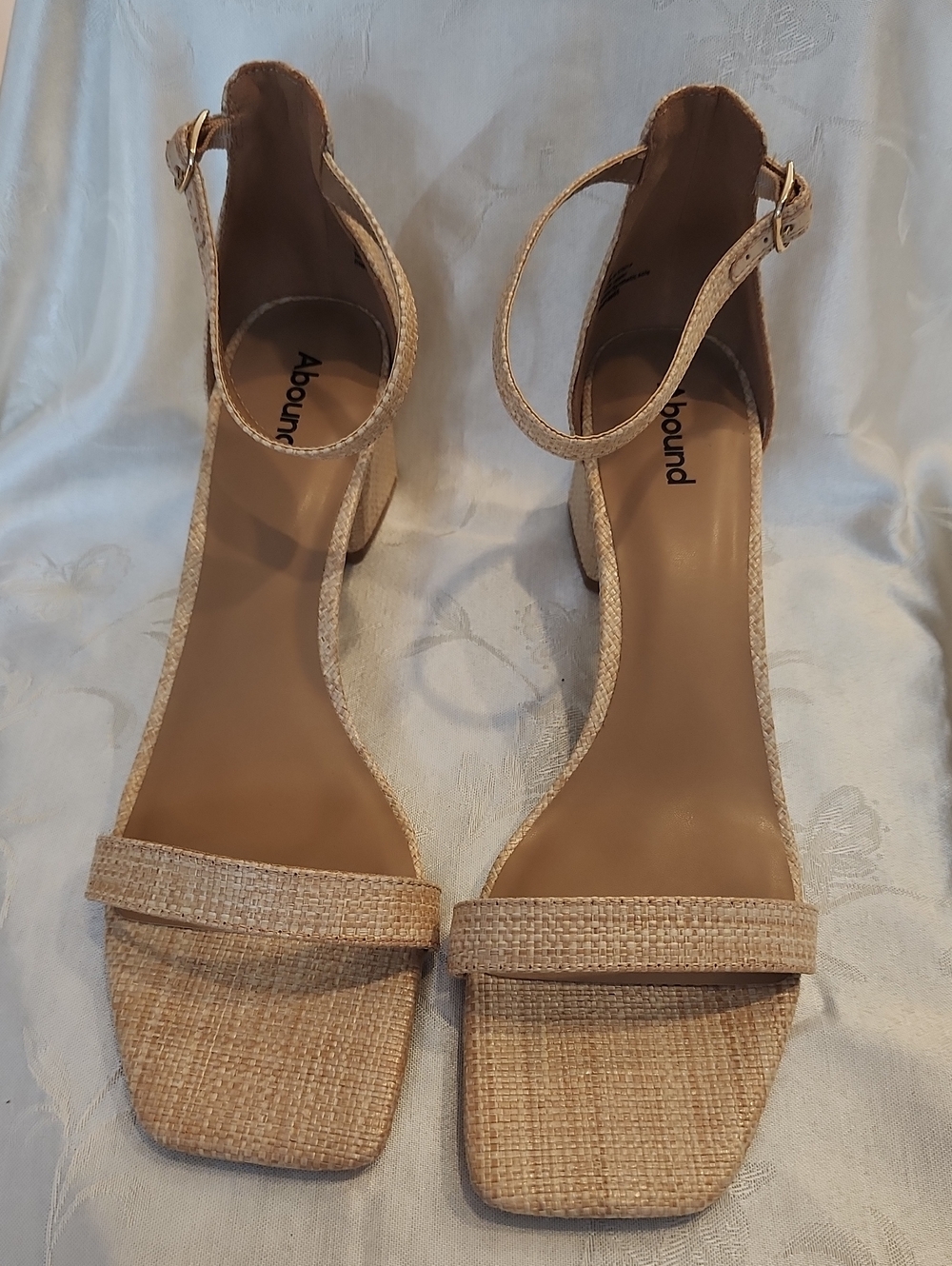 NEW Abound Natural Woven Ankle-Strap Block Heel Sandals Size 13 [V1]